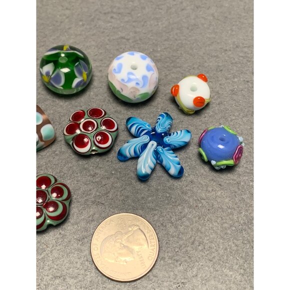 Handmade Lampwork Glass Beads Set - Floral & Polka Dot Designs - Jewelry Making - Picture 7 of 12